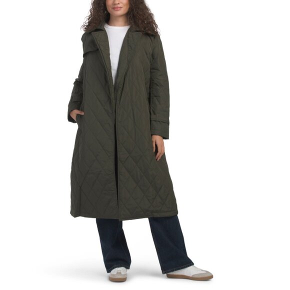 REBECCA MINKOFF Forest Long Belted Quilted Trench Coat
